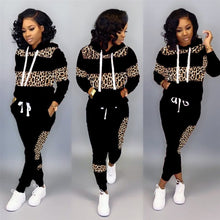 Load image into Gallery viewer, Woman Tracksuit Early Spring Autumn Leopard Pathwork Hoodies Long Sleeve Sweatshirt Sports Outfits Pant Two Pieces Set Women Set