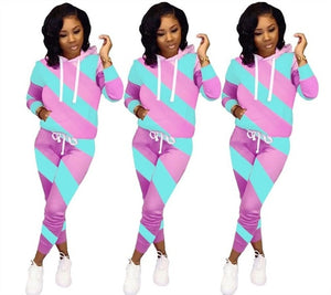 Woman Tracksuit Early Spring Autumn Leopard Pathwork Hoodies Long Sleeve Sweatshirt Sports Outfits Pant Two Pieces Set Women Set